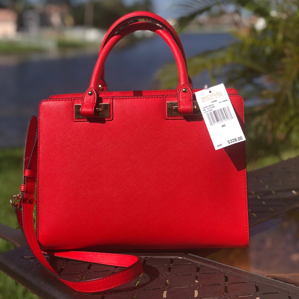 Michael Kors red leather Quinn bag